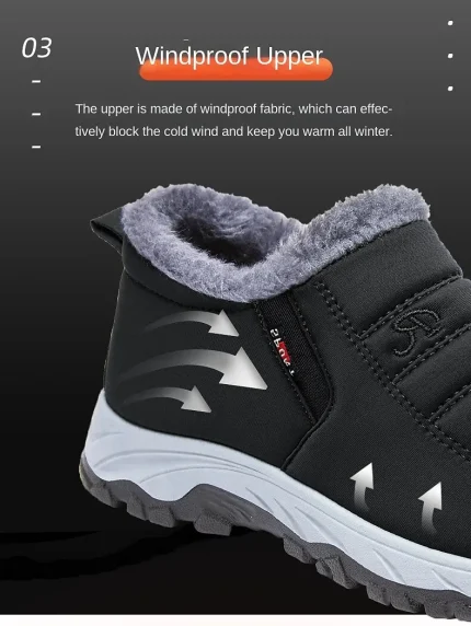 Women's Black Slip-On Winter Shoes with Plush Lining and Non-Slip Sole - Waterproof and Warm Outdoor Footwear