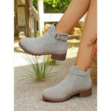 Women's Brown Ankle Boots – Fall Boots with Buckle Strap for Oktoberfest, Farm Markets, Beer Festival and Rustic Outdoor Days