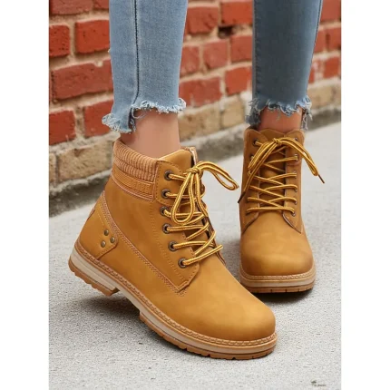 Women's Classic Lace-Up Ankle Boots – Durable Workwear Combat Style Boots for Autumn, Winter & Outdoor Casual Outfits