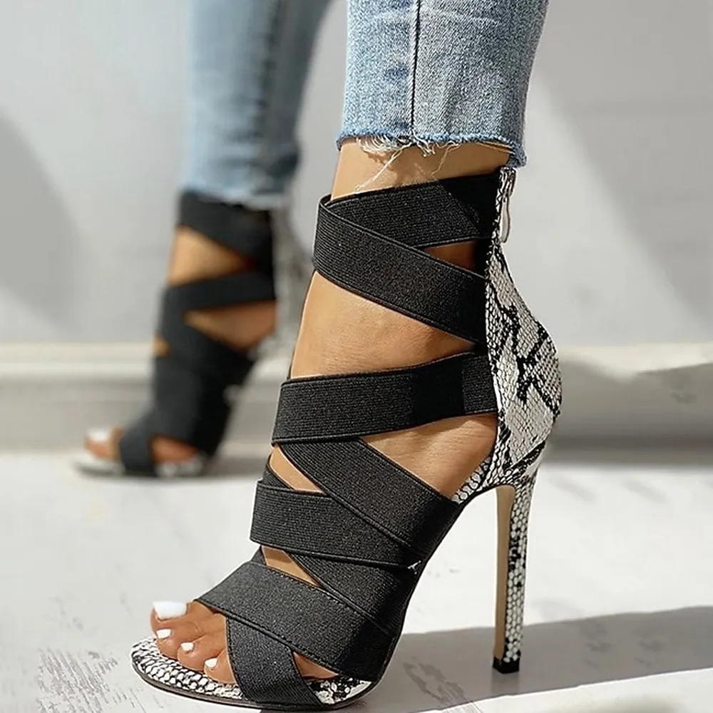 xazxtc1646723083004.webp Black Women's High Heel Sandals with Snake Print Accents and Wrap-Around Straps for Fashion and Evening Wear - Image 1